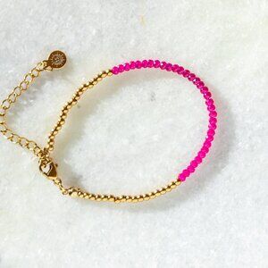 Ruby Beaded Bracelet Waterproof 18K Gold Stainless Steel Dainty Pink Red Jewelry
